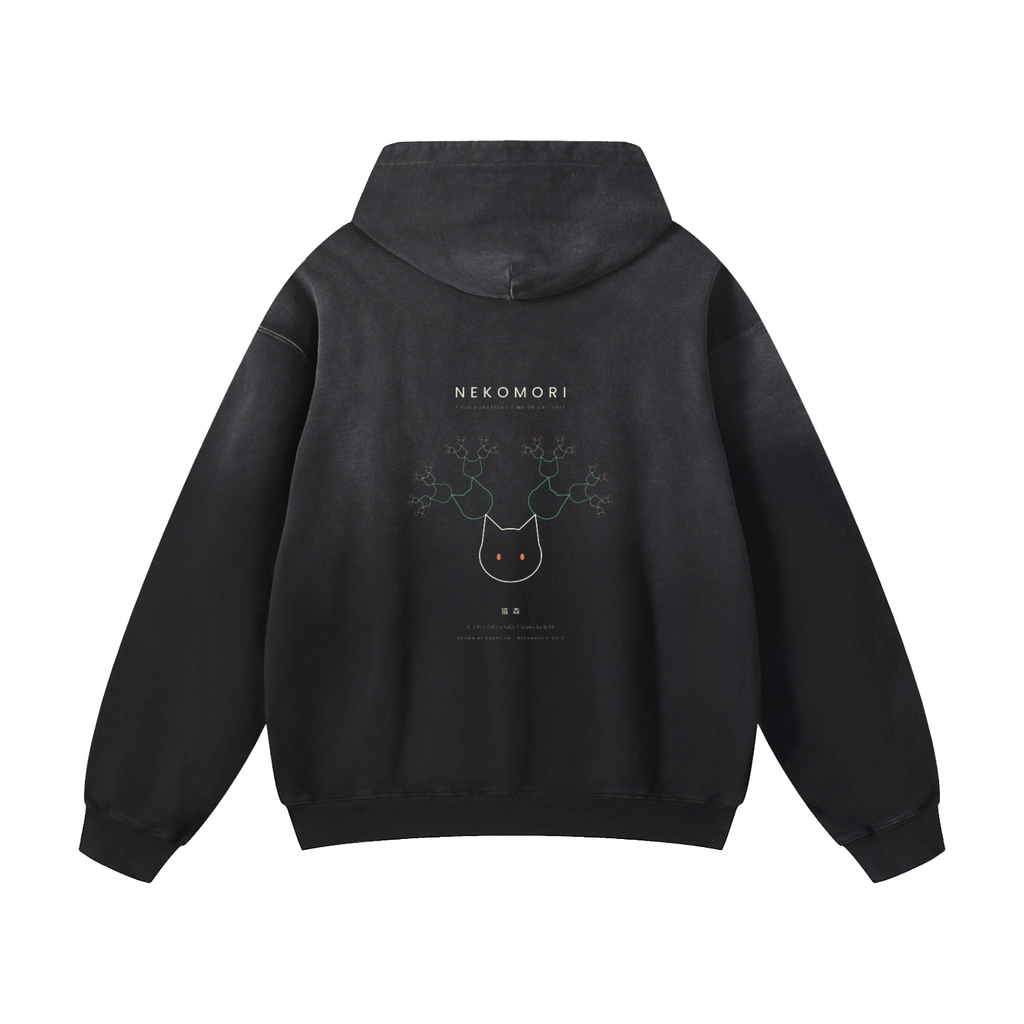 Black hoodie with 'Nekomori' text on the back against a white background