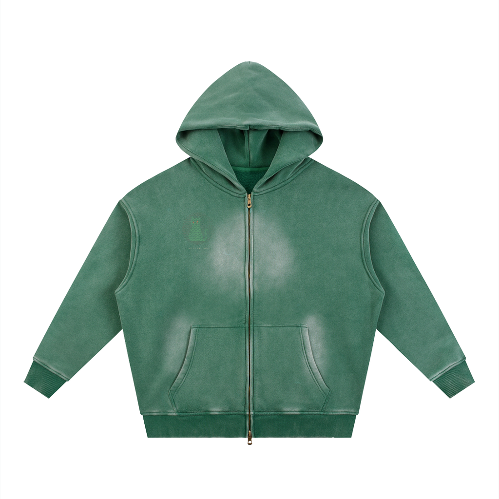 One Line Hilbert Cat Sunfade Zip-Up Hoodie