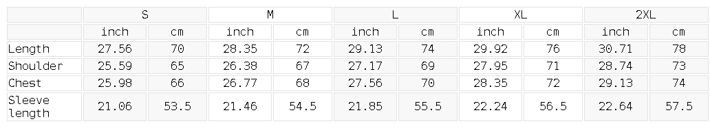 Size guide chart for the Cat Forest heavyweight fleece hoodie, listing body measurements in inches and centimetres for sizes S to 2XL.