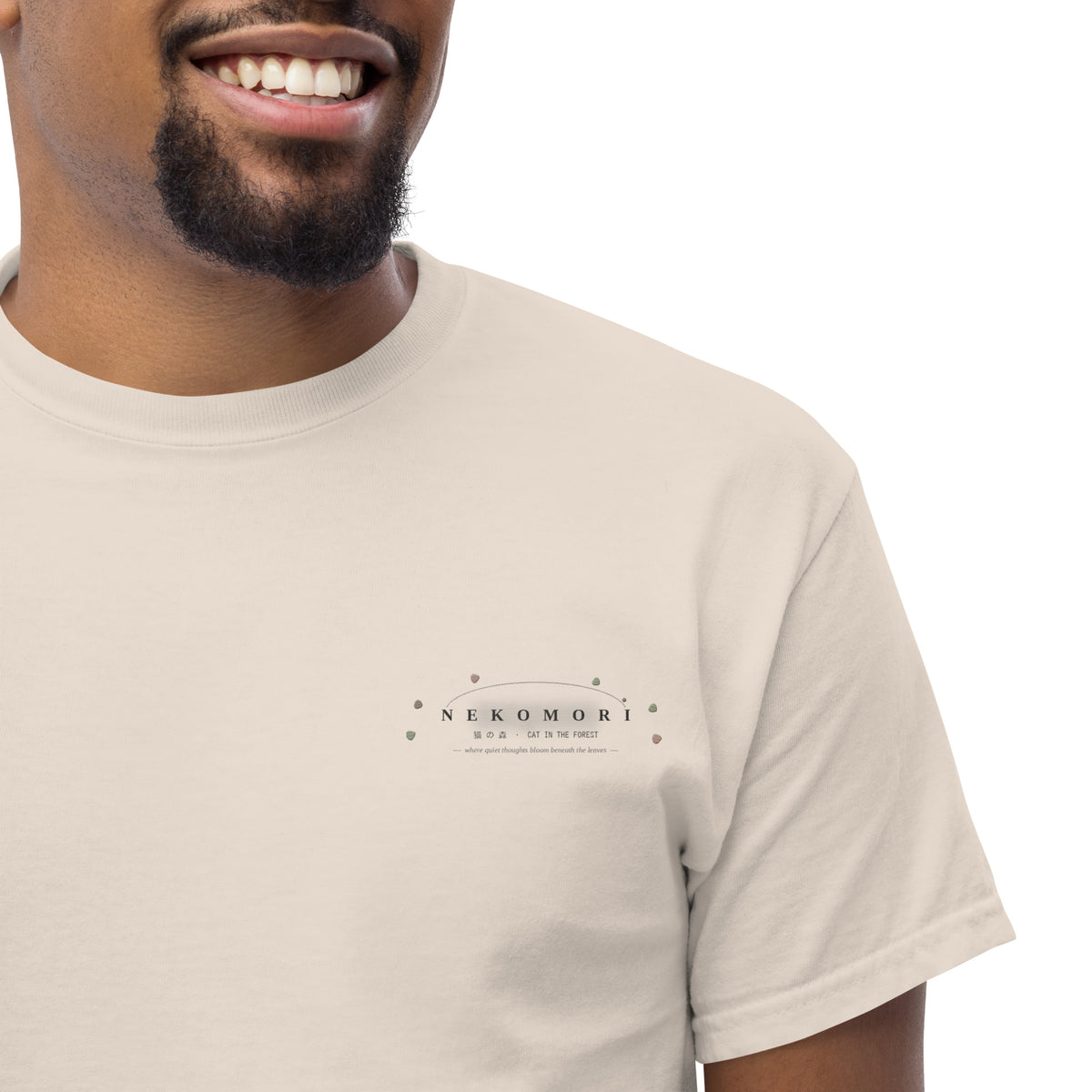 Detail of the diagonal line cutting across the contour cat rings, printed on undyed natural cotton jersey.