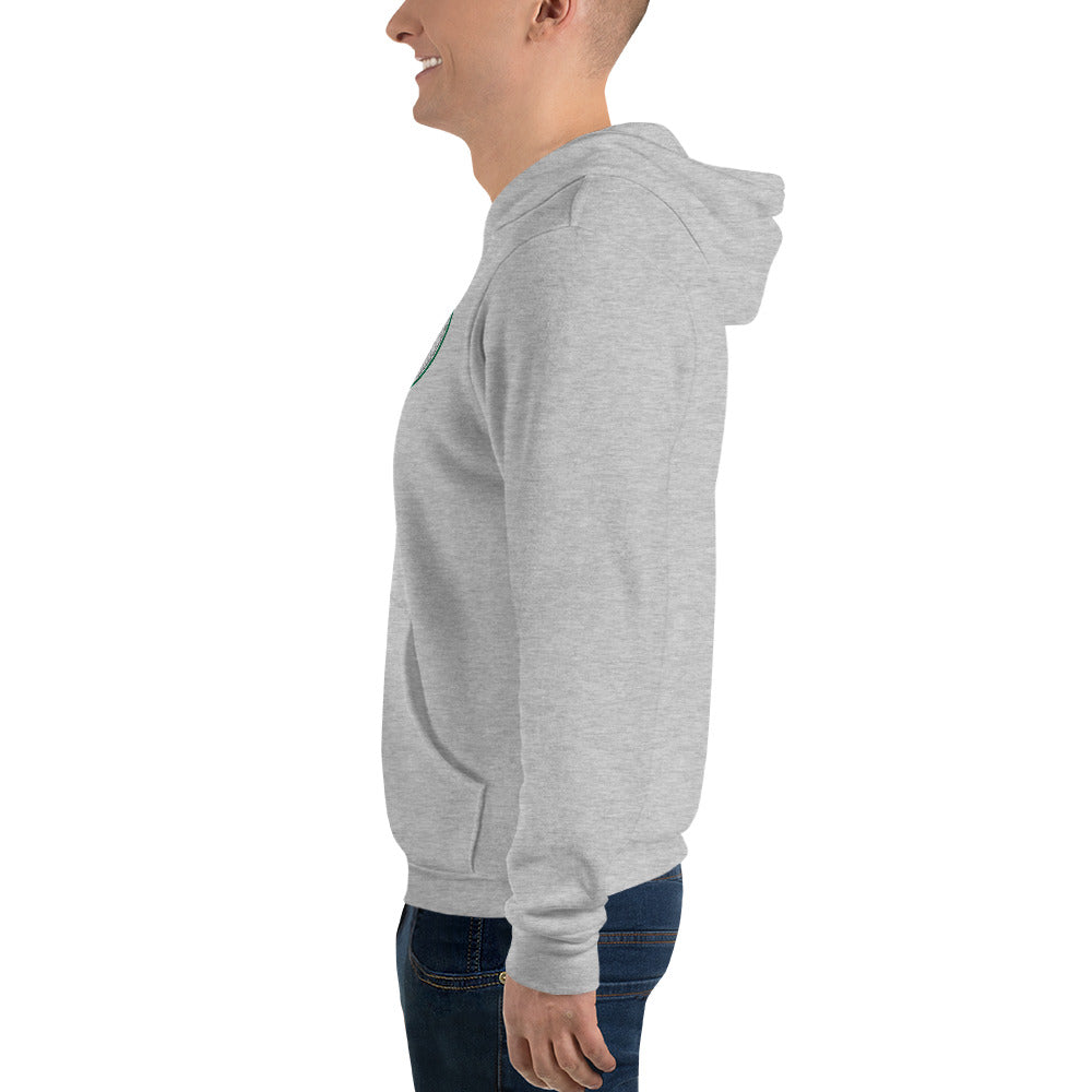 Athletic heather Contour Cat line-art hoodie, left side profile.