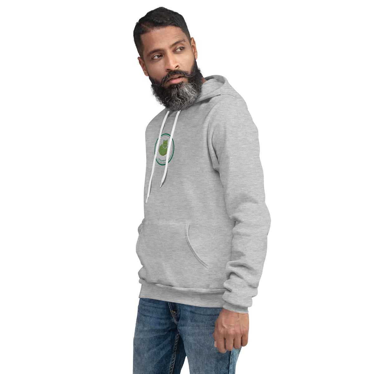 Athletic heather Contour Cat hoodie at a three-quarter angle from the front left.