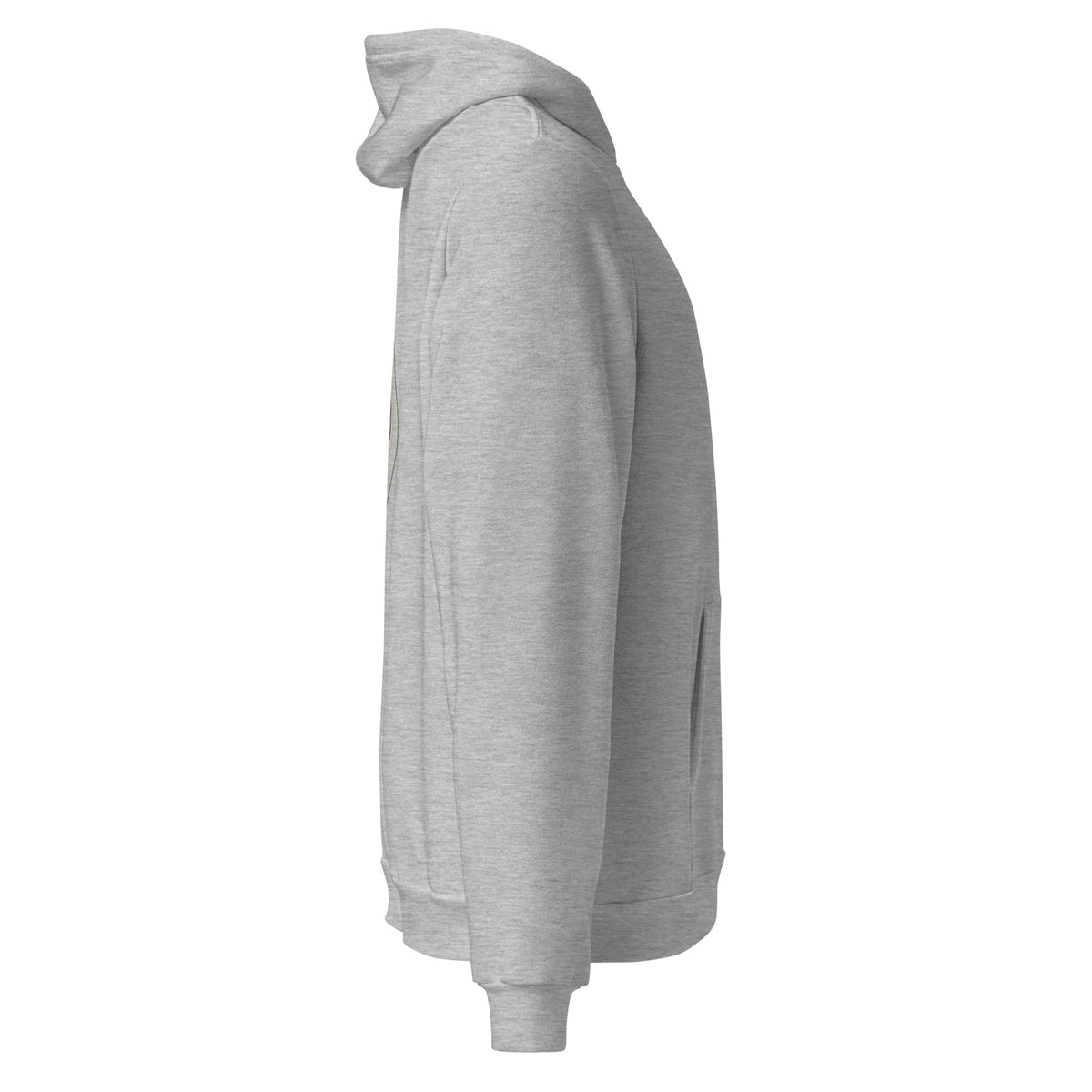 Right profile of the athletic heather Contour Cat line-art hoodie on a plain background.