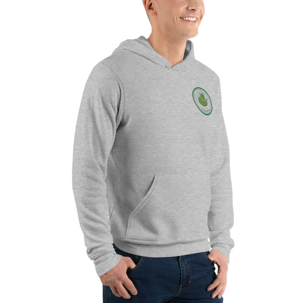 Athletic heather Contour Cat hoodie, front right three-quarter view.