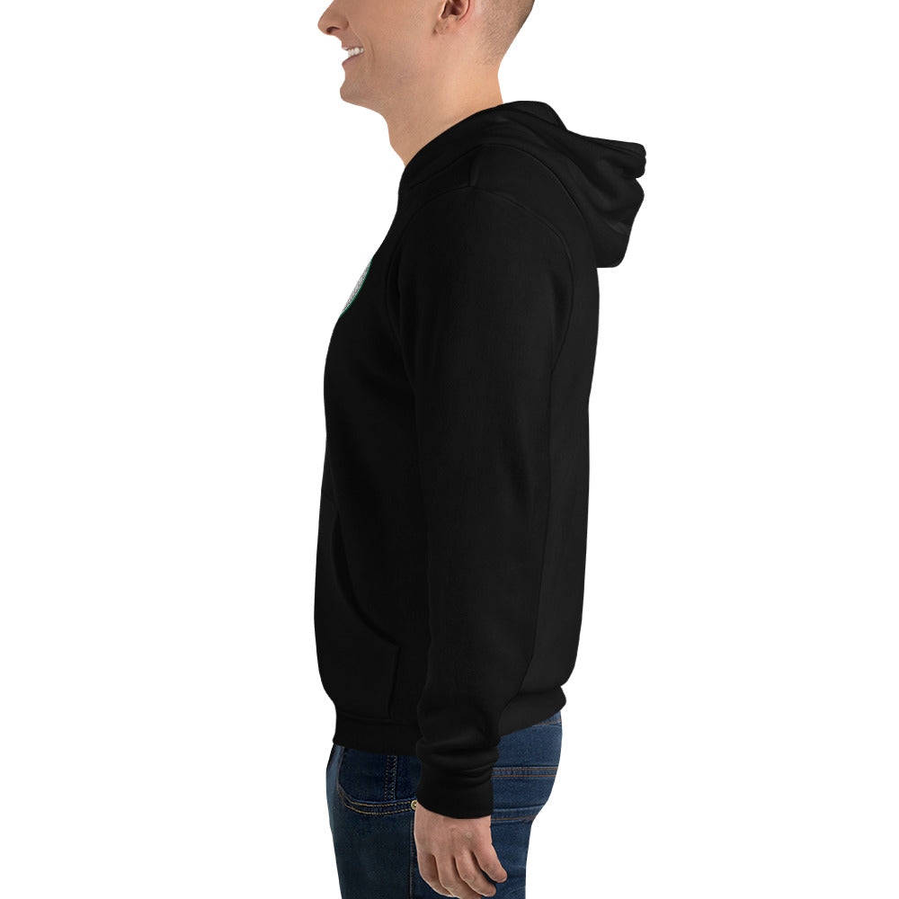 Black Contour Cat line-art hoodie, left side profile.