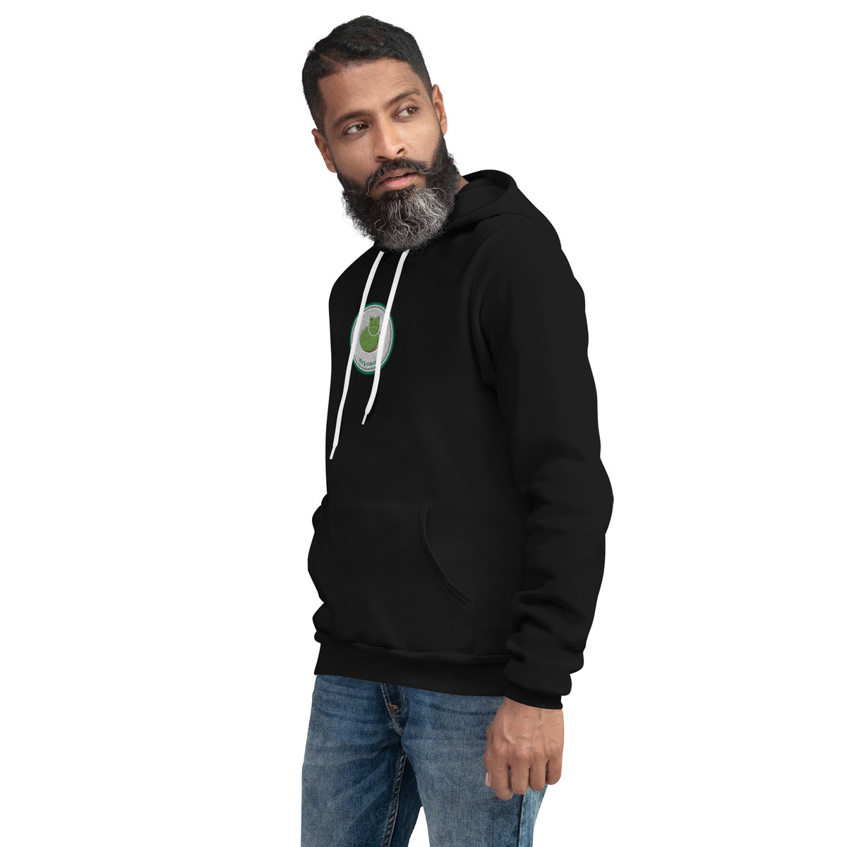 Black Contour Cat hoodie at a three-quarter angle from the front left.