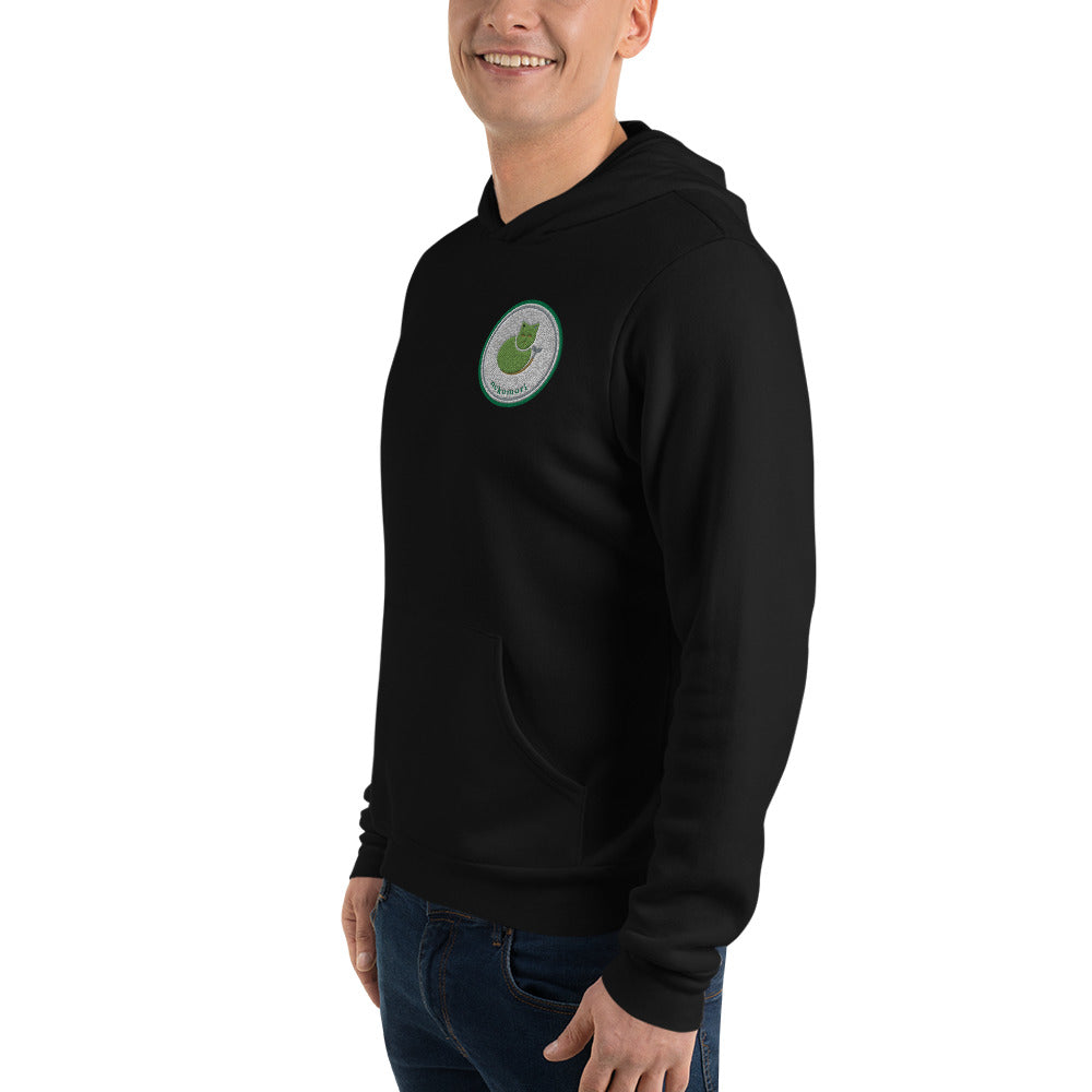 Black Contour Cat hoodie, front left three-quarter view.