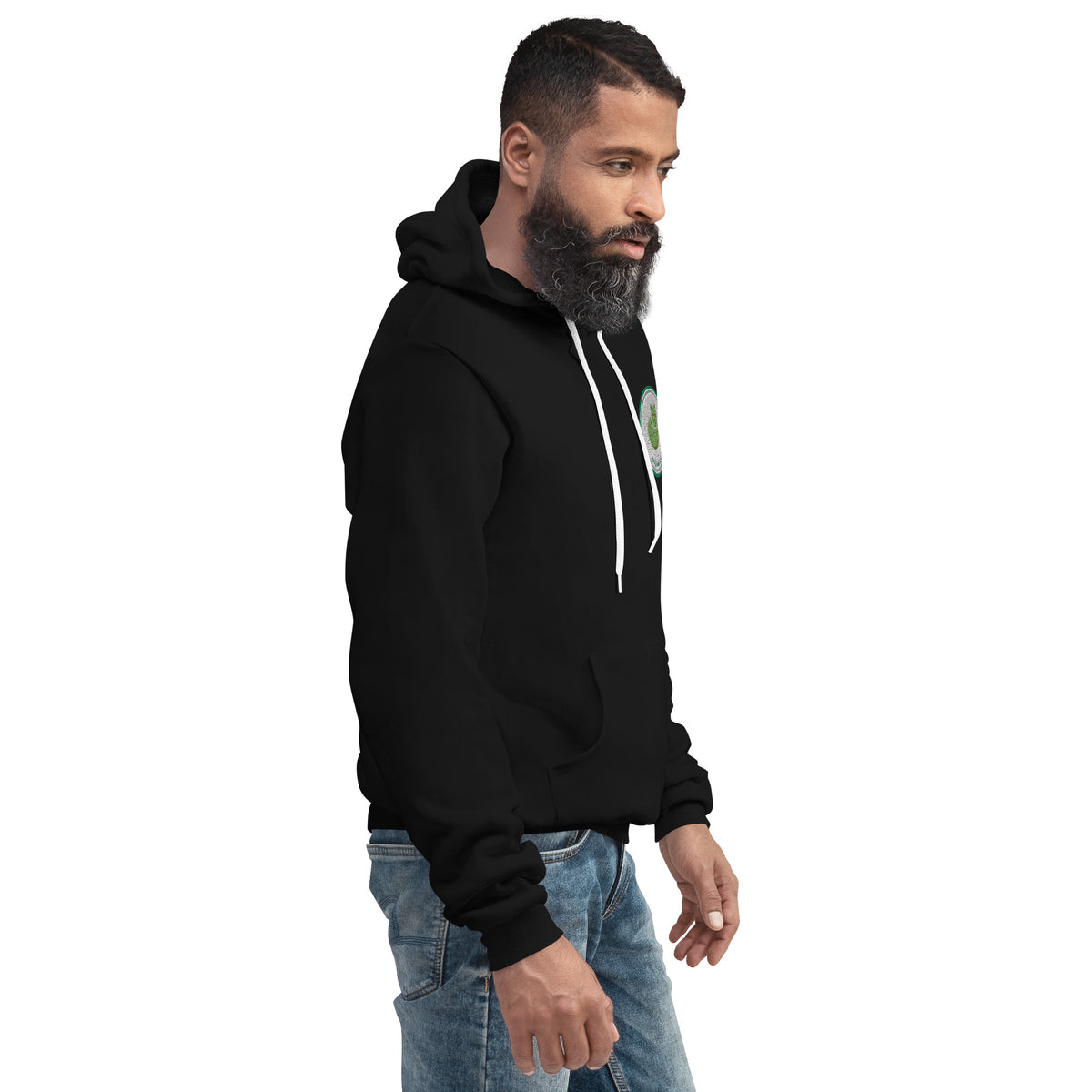 Black Contour Cat hoodie at a three-quarter angle from the front right.