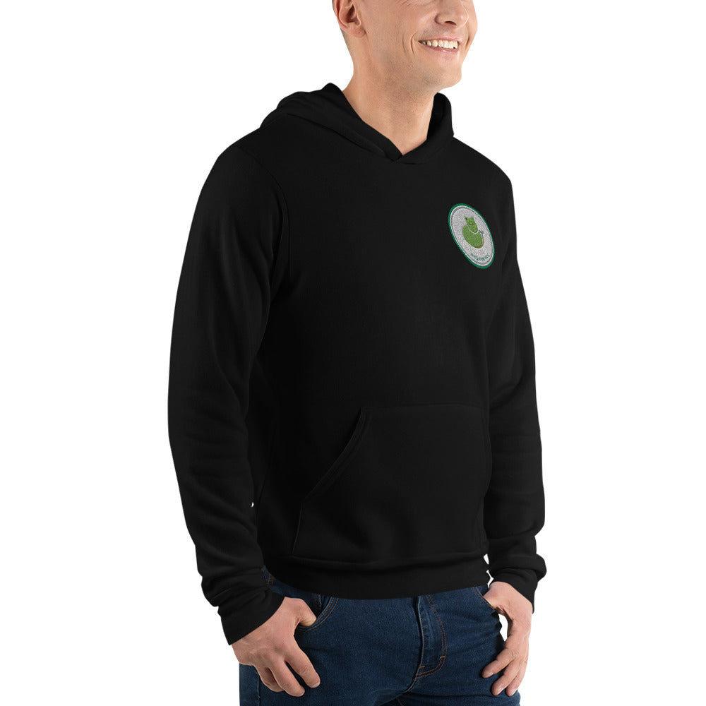 Black Contour Cat hoodie, front right three-quarter view.