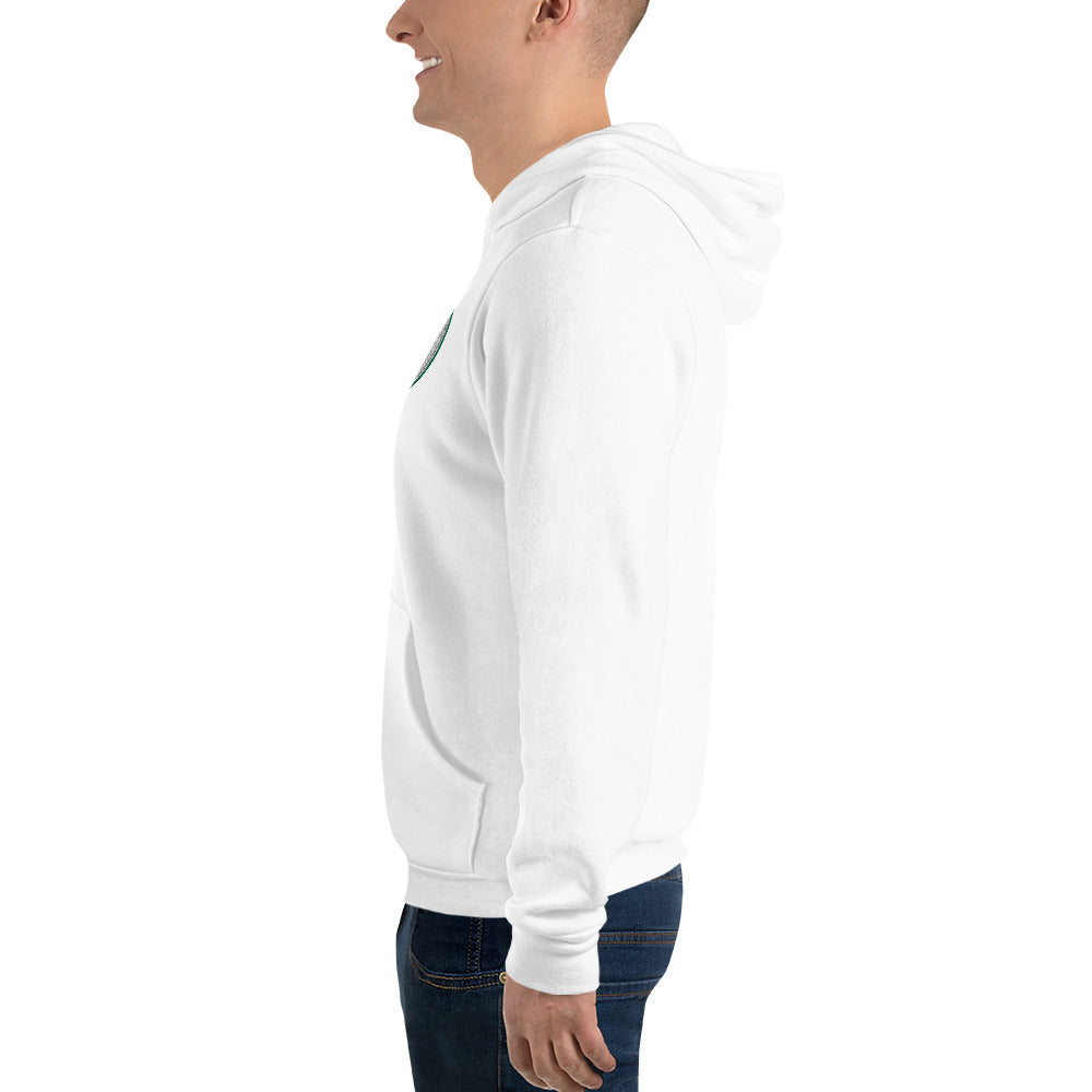 White Contour Cat line-art hoodie, left side profile.