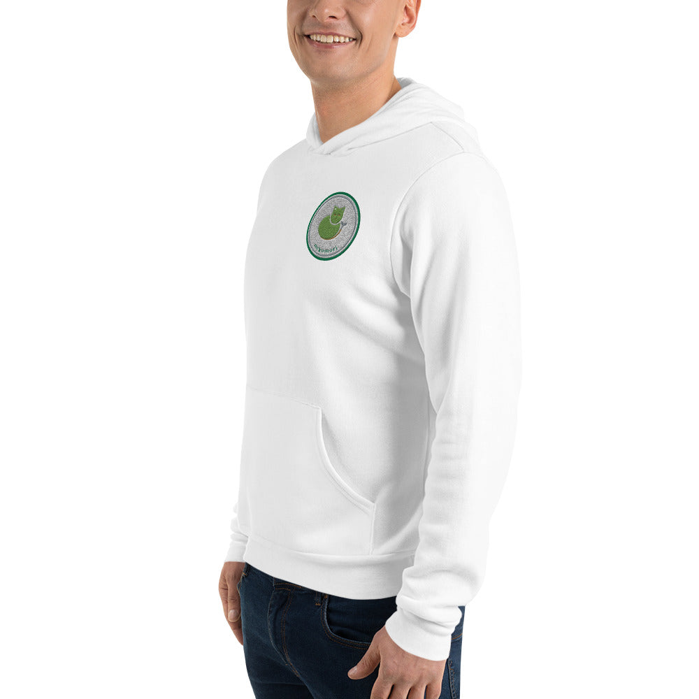 White Contour Cat hoodie, front left three-quarter view.
