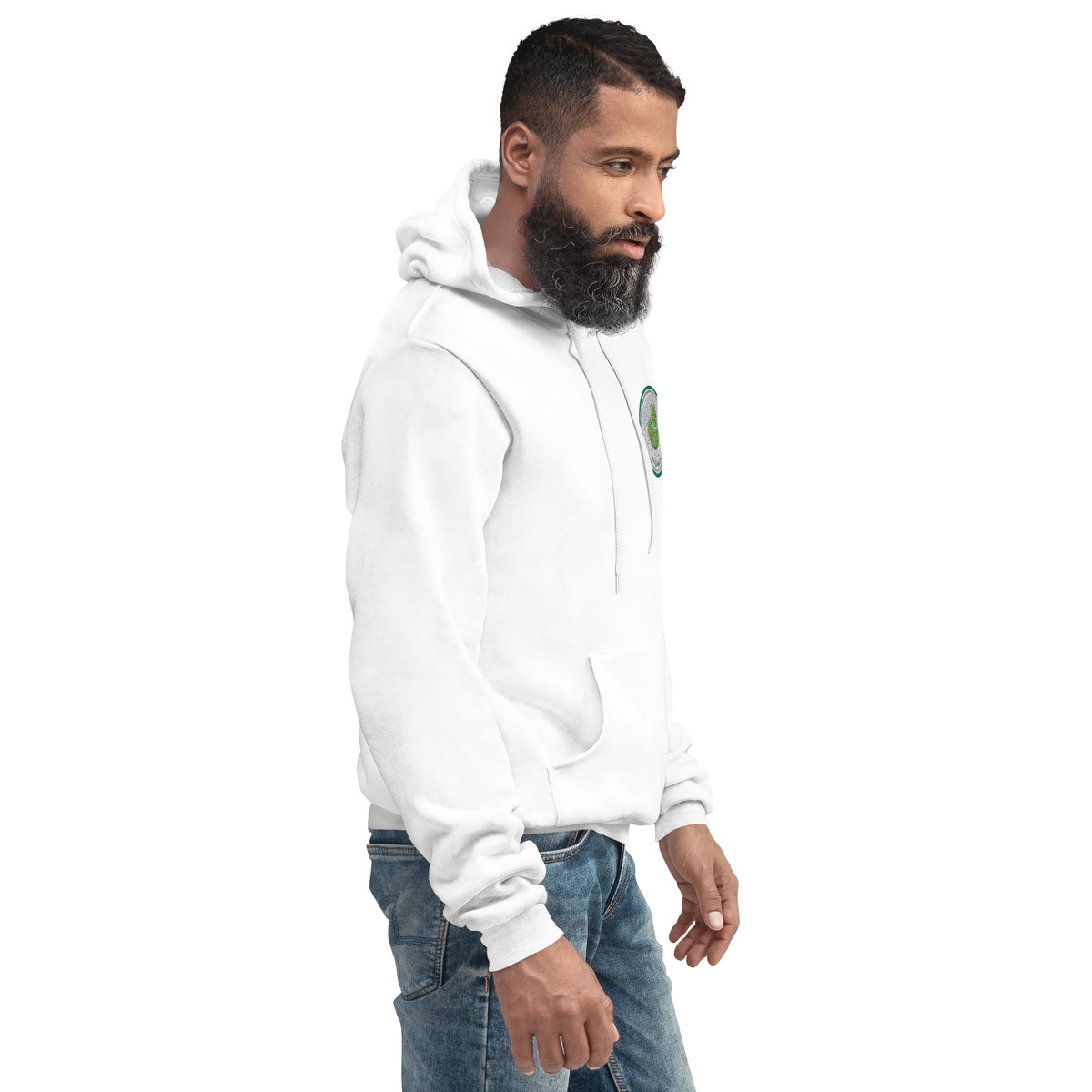 White Contour Cat hoodie at a three-quarter angle from the front right.