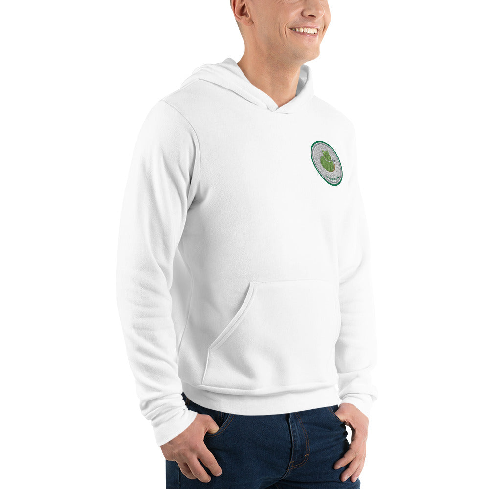 White Contour Cat hoodie, front right three-quarter view.